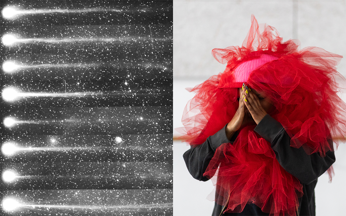 Left: John C. Brandt, JOCR Modern Observational Techniques for Comets conference proceedings 1981. Public Domain, Wikimedia Commons / Right: Joy Mariama Smith, “Doing Nothing”, 2020 Photo: Maarten Nauw.