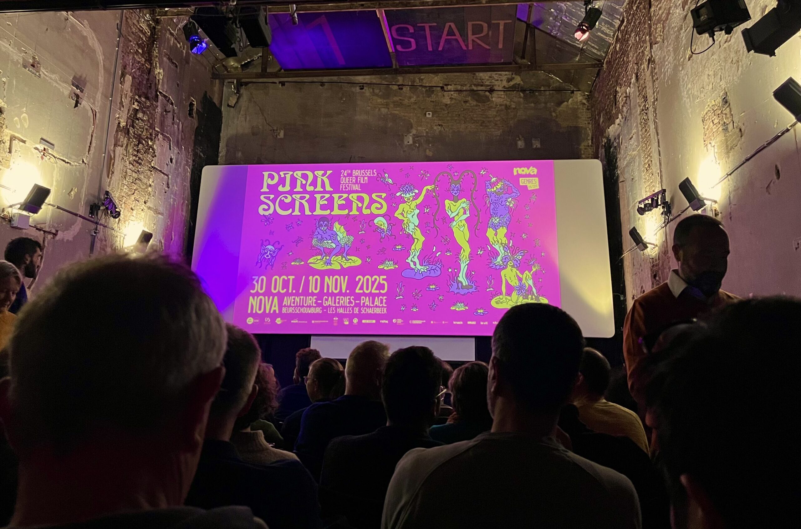 PinkScreens-2025-1-by-Oscar-Arminen Cinema room, screen shows the poster of Pink Screens 2025.